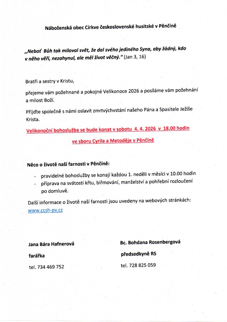 Velikonoce 2026 Pěnčín